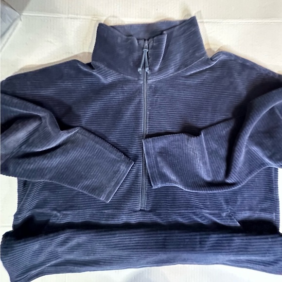 LL Bean Blue Loose Turtle Neck 3/4 Zip Up Kangaroo Pocket Ribbed Sweater XL - Picture 9 of 14
